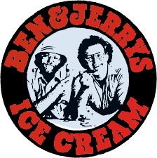 Logo of Ben and  Jerry's; the company that is alllowing Russia to  constrip workers to fight in Ukrain invsion