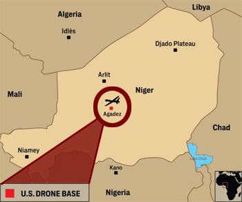 Map of Niger in Africa with location of U.S. airfield