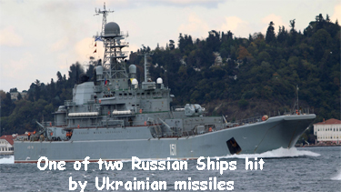 One of two Russian landing ships hit by Ukranian missiles